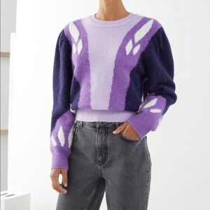 & Other Stories Color block Puff Sleeve Sweater NWOT